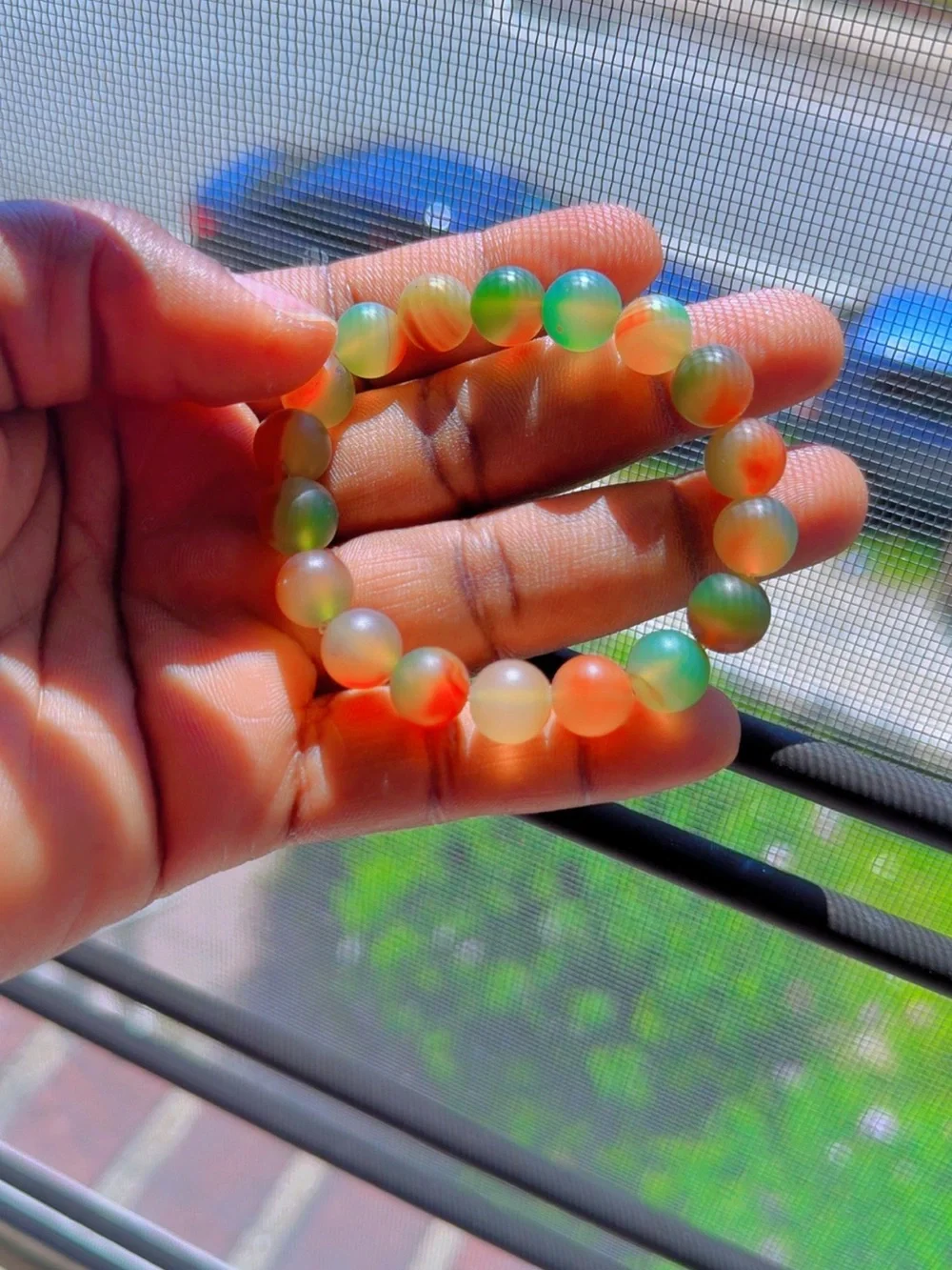 Colorful Kids Beaded Stretch Bracelet — Green & Orange